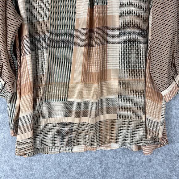 Rose Olive Tunic Top Woman 3X Button Up Geometric 3/4 Sleeve Lightweight - Picture 12 of 14